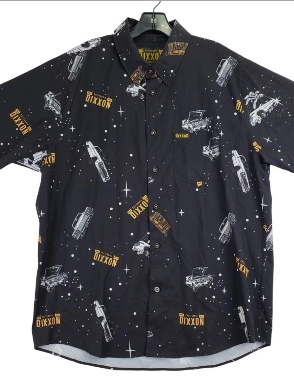 Dixxon Black Short-Sleeve Button-Up Shirt with Car Print